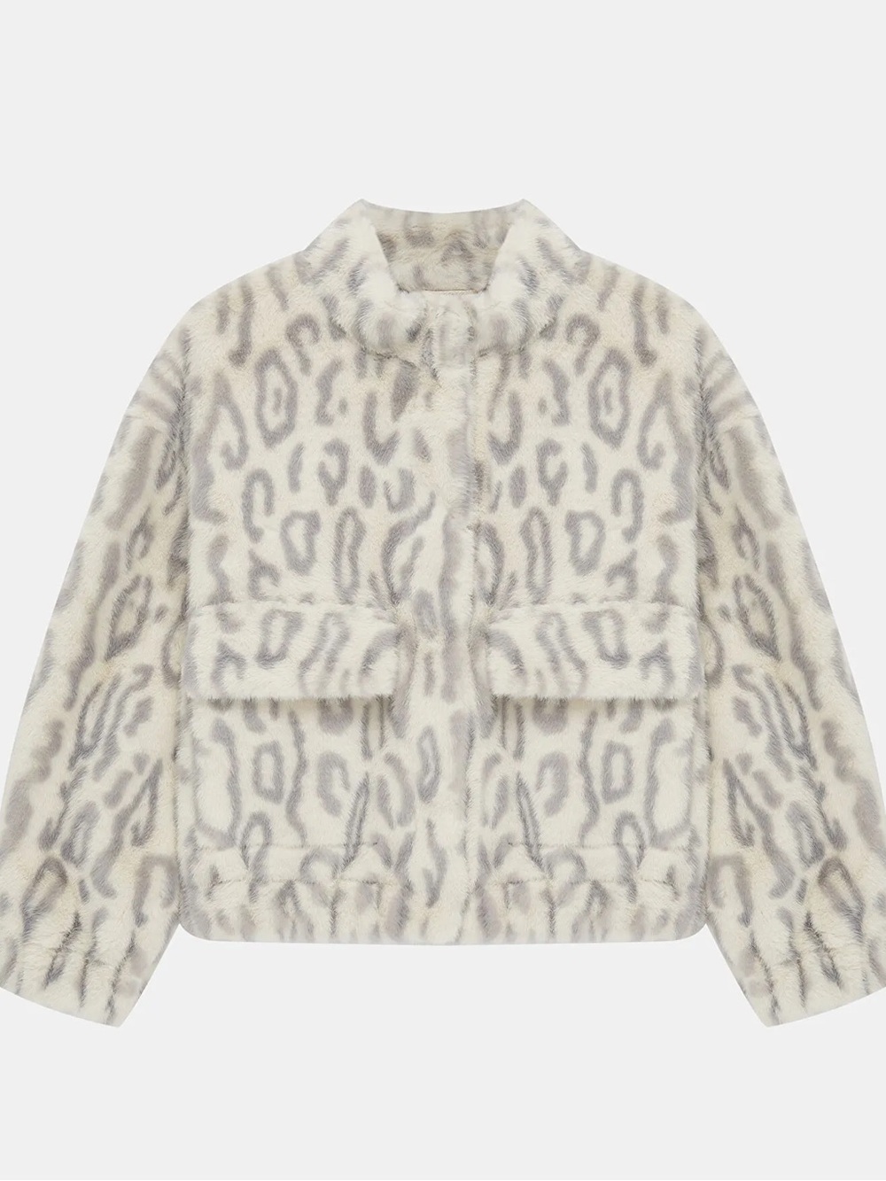 Ba&Sh Saros off-white snow leopard cropped faux fur coat size S